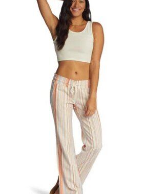 Roxy Striped Linen Blend Pants Women’s Small Beach Drawstring Lightweight